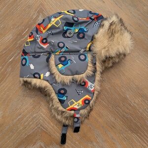 The Children Place Trapper Hat with Cars and Faux Fur Size 2T-3T